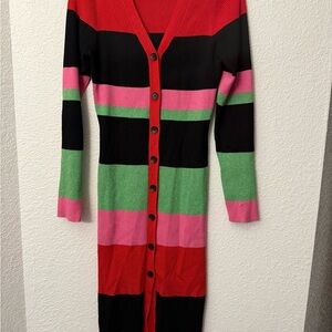 Planet Gold Multicolor Striped Long Sleeve Dress